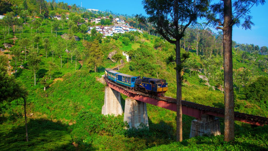 A picturesque view of old steam engine on Nilgiri mountains, India.