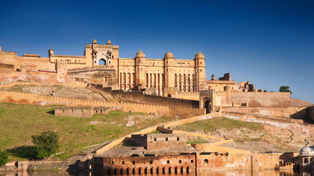 A magnificent view of Amber Fort at Jaipur in the state of Rajasthan.