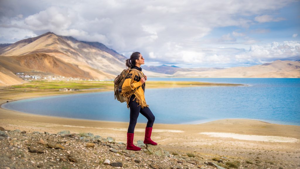 Mesmerizing views of Tso Moriri lake high up in Himalayas in Ladakh India