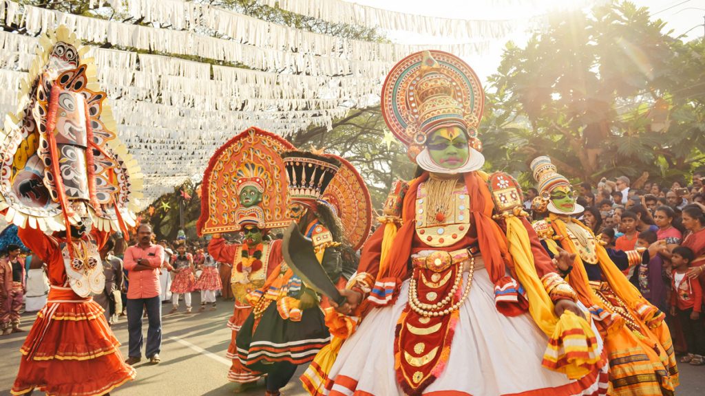 Traditional Kathakali dance on New Year carnival in Fort Kochi (Cochin), Kerala, India.
