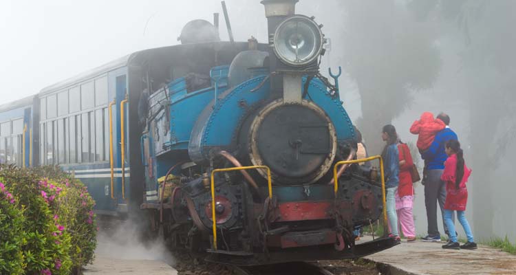 Batasia Loop on Darjeeling Himalayan Railway in Darjeeling, West Bengal, India.