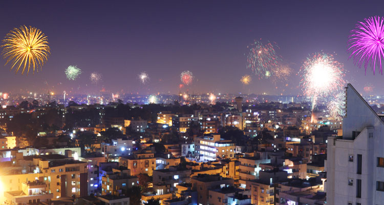 A scenic view of Bangalore city during new year.