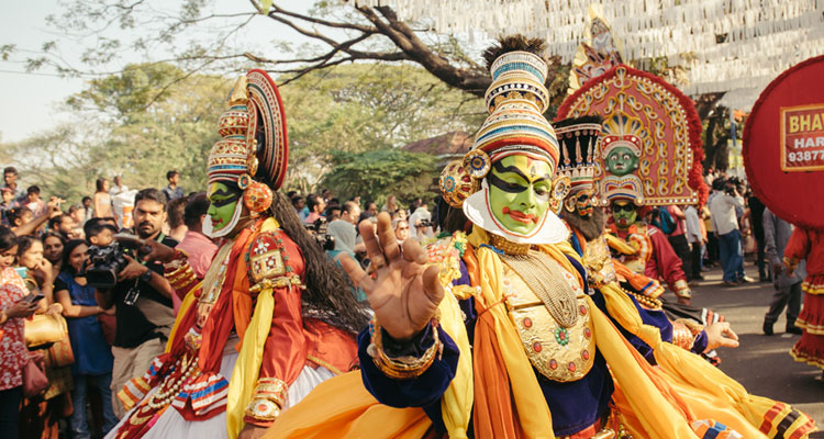 Traditional Kathakali dance on New Year carnival in Fort Kochi (Cochin), Kerala, India.