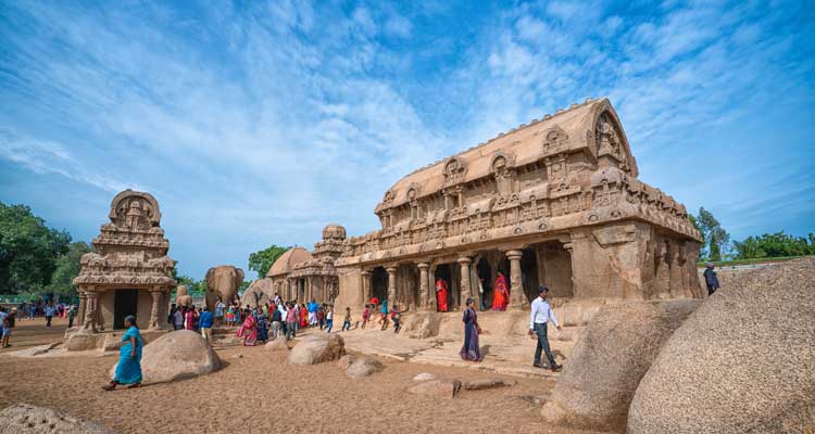 Tourists in Five Rathas of Mahabalipuram