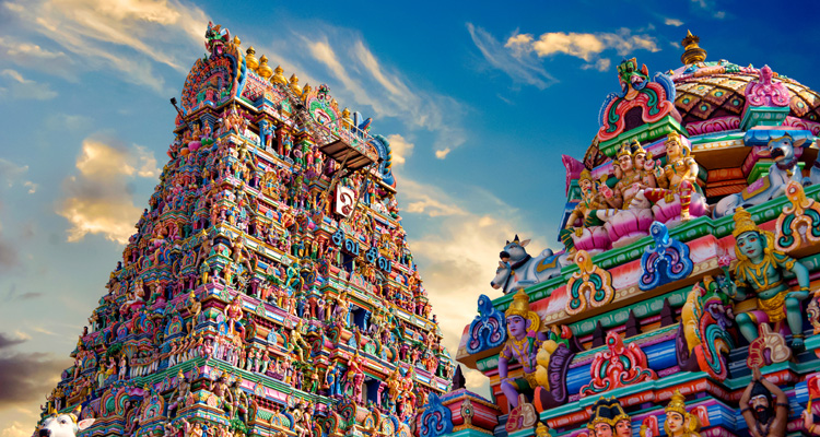 A colourful view of Kalapeeshwarar temple tower at Chennai in the state of Tamil Nadu.