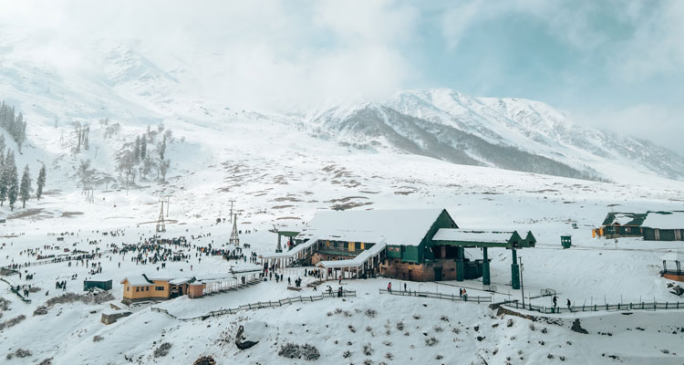 A fantastic view of a snow-covered village of Kashmir in the state of India.