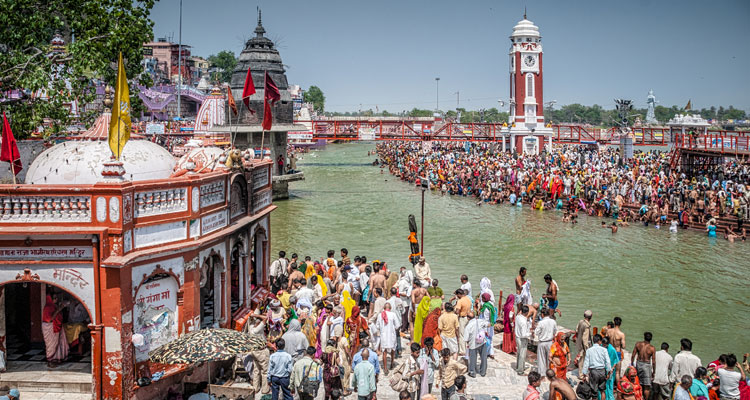 Pilgrims at Kumbh Mela festival in Haridwar.