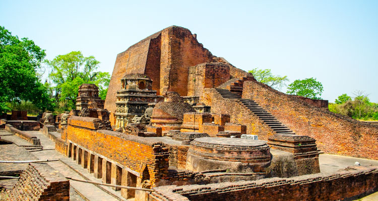 A magnificent view of the ruins of Nalanda University in Bihar