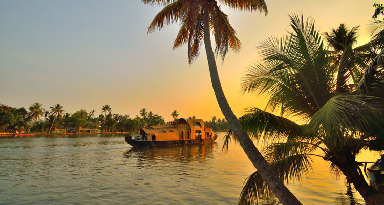A spectacular view of a Houseboat in the Alleppey backwaters.