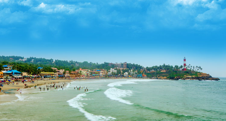 A spectacular view of Kovalam beach in Kerala.